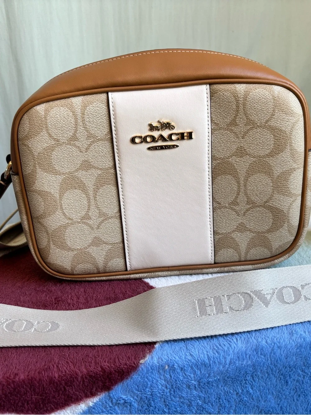 Coach Tan & Cream Signature Canvas Camera Bag